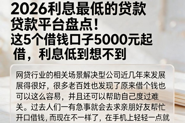 2026利息最低的贷款平台盘点！这5个借钱口子5000元起借，利息低到想不到