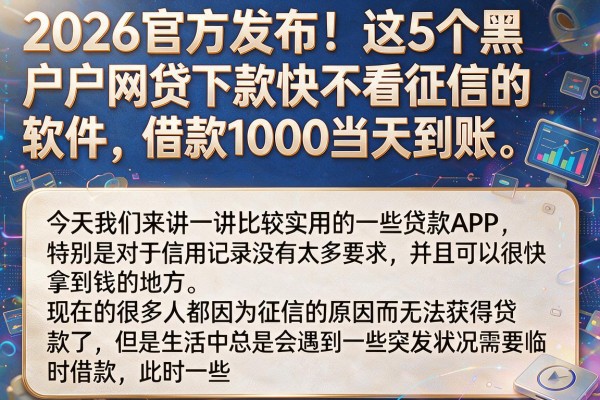 2026官方发布！这5个黑户网贷下款快不看征信的软件，借款1000当天到账
