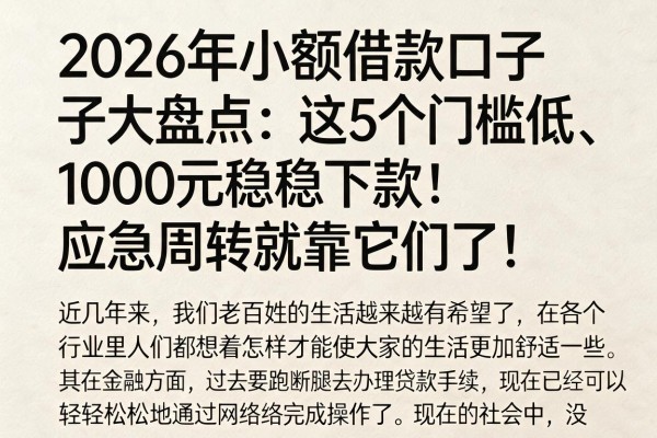2026年小额借款口子大盘点:这5个门槛低、1000元稳下款,应急周转就靠它们了!