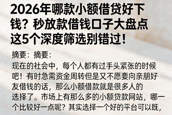 2026年哪款小额借贷好下钱？秒放款借钱口子大盘点，这5个深度筛选别错过！