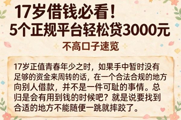 17岁借钱必看!5个正规平台轻松贷3000元,要求不高口子速览