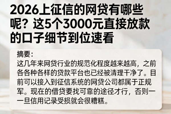 2026上征信的网贷有哪些呢?这5个3000元直接放款的口子细节到位速看