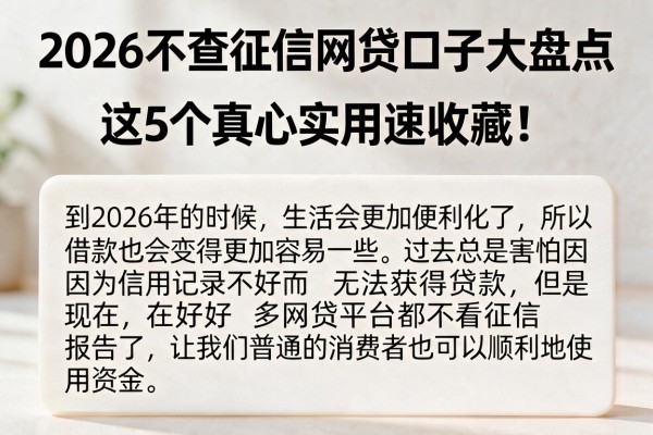 2026不查征信网贷口子大盘点,这5个真心实用速收藏!