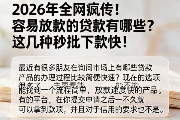 2026年全网疯传！容易放款的贷款有哪些？这几种秒批下款快！