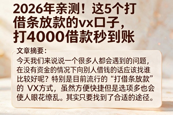 2026年亲测！这5个打借条放款的vx口子，打4000借款秒到账
