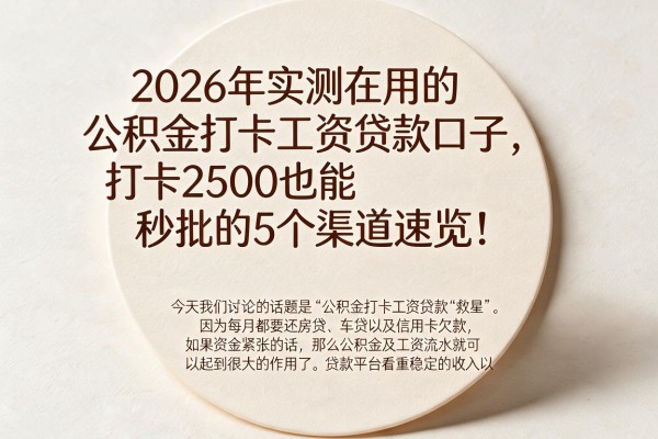 2026年实测在用的公积金打卡工资贷款口子，打卡2500也能秒批的5个渠道速览！