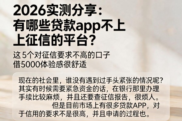 2026实测分享:有哪些贷款app不上征信的平台?这5个对征信要求不高的口子,借5000体验感很舒适