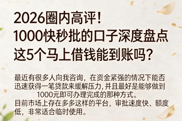 2026圈内高评！1000快秒批的口子深度盘点，这5个马上借钱能到账吗？