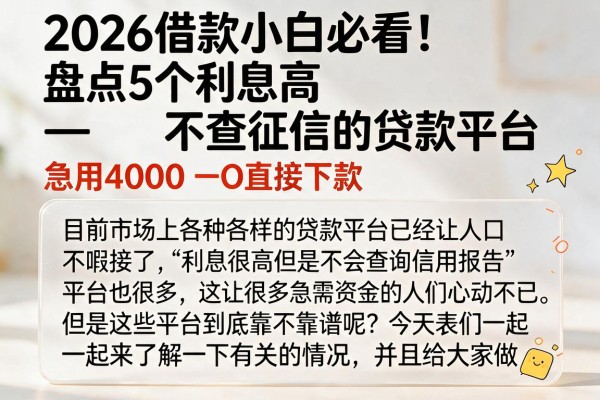 2026借款小白必看!盘点5个利息高不查征信的贷款平台,急用4000直接下款