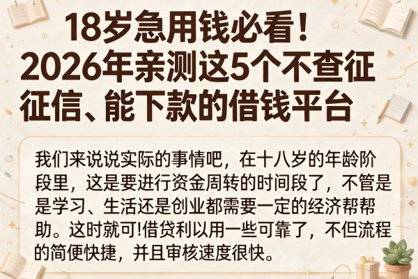 18岁急用钱必看!2026年亲测这5个不查征信、能下款的借钱平台