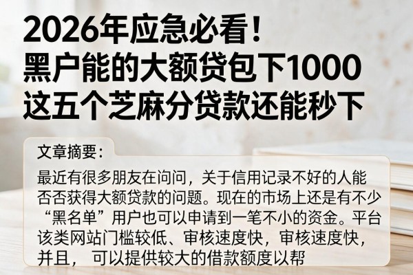 2026年应急必看！黑户能贷的大额贷包下1000，这五个芝麻分贷款还能秒下