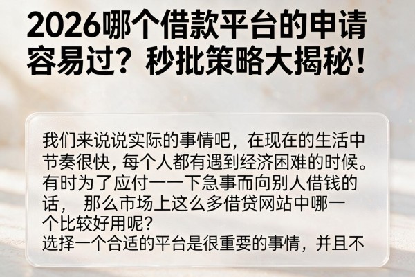 2026哪个借款平台的申请容易过?秒批策略大揭秘!