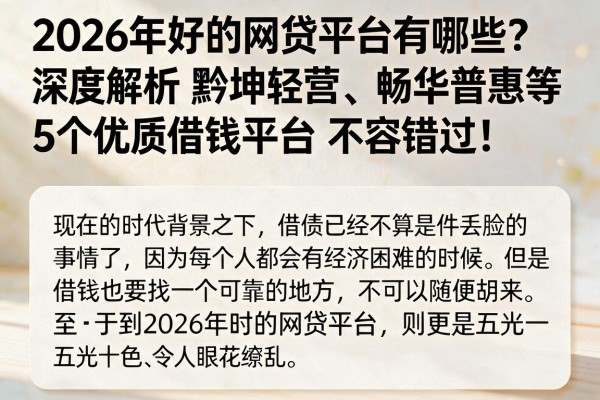 2026年好的网贷平台有哪些？深度解析黔坤轻营、畅华普惠等5个优质借钱平台，不容错过！