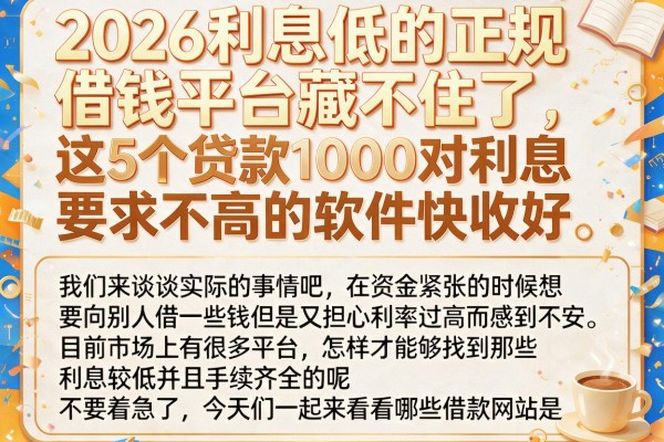 2026利息低的正规借钱平台藏不住了,这5个贷款1000对利息要求不高的软件快收好