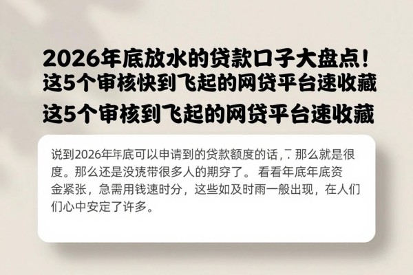2026年底放水的贷款口子大盘点！这5个审核快到飞起的网贷平台速收藏