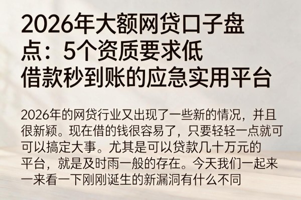 2026年大额网贷口子盘点：5个资质要求低、借款秒到账的应急实用平台