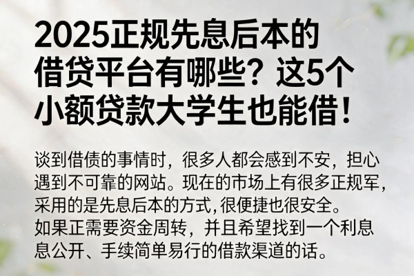 2025正规先息后本的借贷平台有哪些？这5个小额贷款大学生也能借！