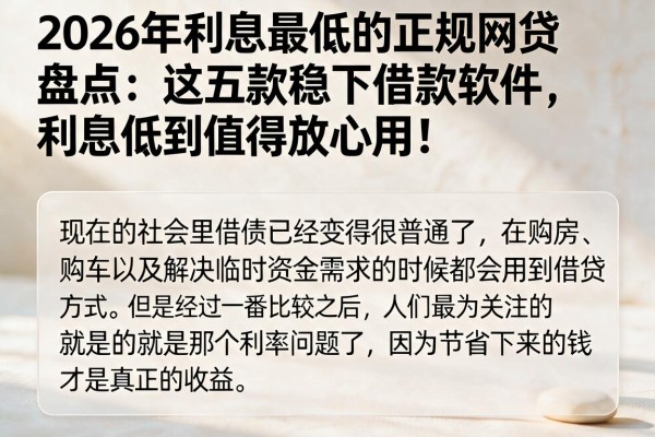 2026年利息最低的正规网贷盘点：这五款稳下借款软件，利息低到值得放心用！
