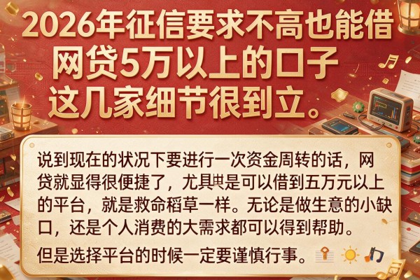 2026年征信要求不高也能借，网贷5万以上的口子这几家细节很到位