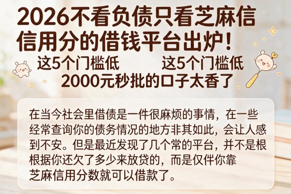 2026不看负债只看芝麻信用分的借钱平台出炉!这5个门槛低、2000元秒批的口子太香了