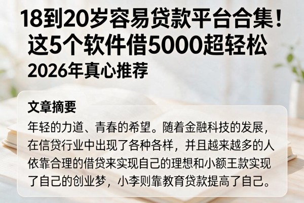 18到20岁容易贷款平台合集！这5个软件借5000超轻松，2026年真心推荐