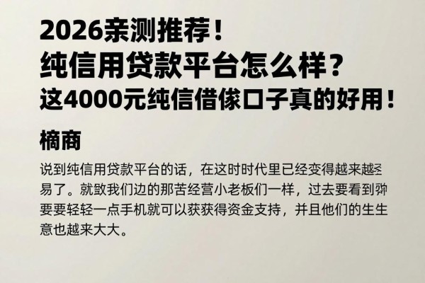 2026亲测推荐！纯信用贷款平台怎么样？这4000元纯信用借款口子真的好用！