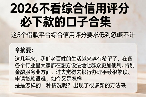 2026不看综合信用评分必下款的口子合集,这5个借款平台综合信用评分要求低到忽略不计