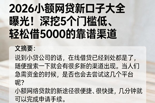 2026小额网贷新口子大全曝光！深挖5个门槛低、轻松借5000的靠谱渠道