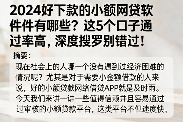 2024好下款的小额网贷软件有哪些？这5个口子通过率高，深度搜罗别错过！