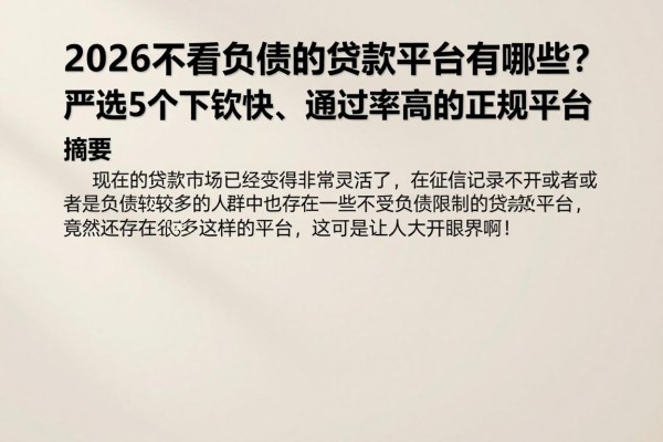 2026不看负债的贷款平台有哪些?严选5个下款快、通过率高的正规平台