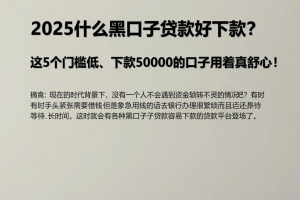 2025什么黑口子贷款好下款？这5个门槛低、下款50000的口子用着真舒心！