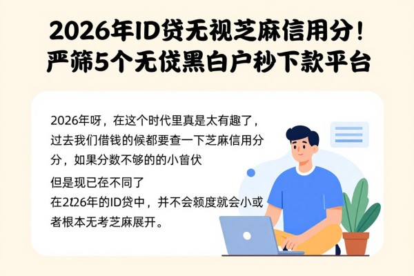 2026年ID贷无视芝麻信用分！严筛5个无视黑白户秒下款平台