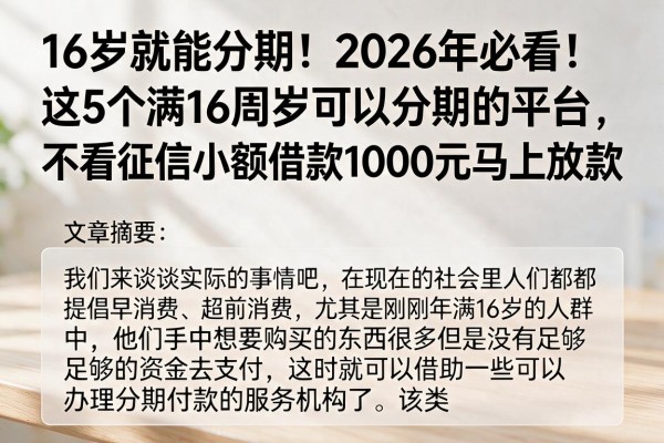 16岁就能分期！2026年必看：这5个满16周岁可以分期的平台，不看征信小额借款1000元马上放款