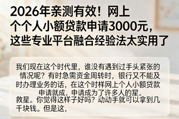 2026年亲测有效!网上个人小额贷款申请3000元,这些专业平台融合经验法太实用了
