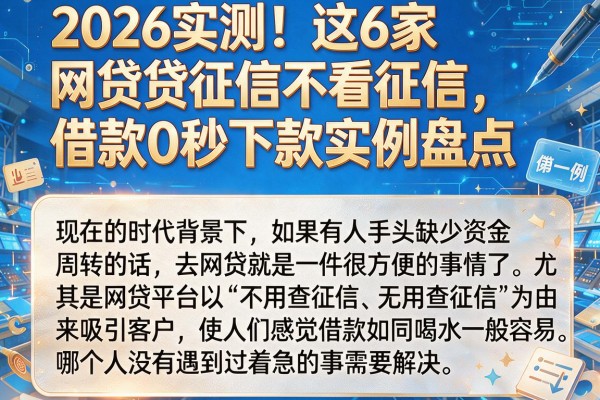 2026实测！这6家网贷征信不看征信，借款0秒下款实例盘点