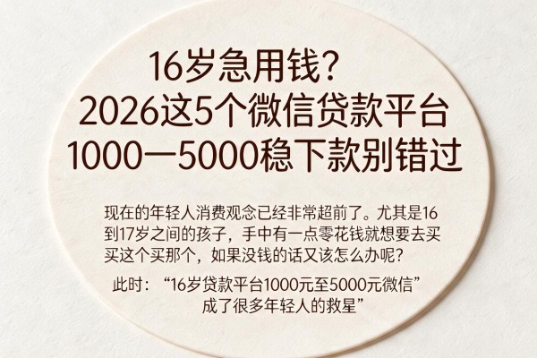 16岁急用钱？2026这5个微信贷款平台1000一5000稳下款别错过