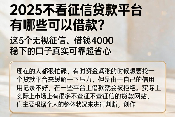 2025不看征信贷款平台有哪些可以借款？这5个无视征信、借钱4000稳下的口子真实可靠超省心