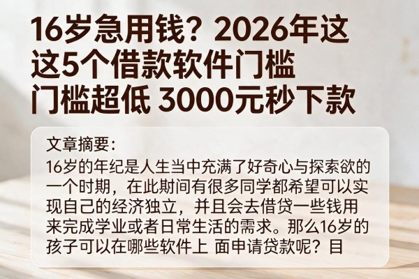 16岁急用钱？2026年这5个借款软件门槛超低，3000元秒下款