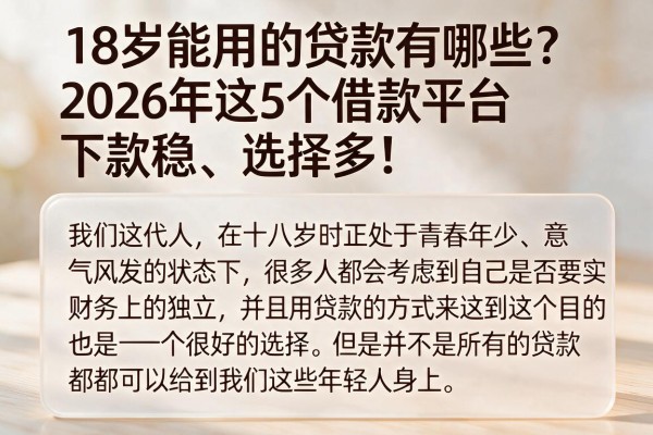 18岁能用的贷款有哪些?2026年这5个借款平台下款稳、选择多!