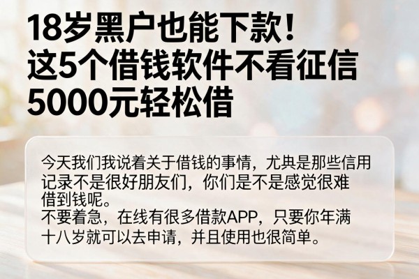 18岁黑户也能下款！这5个借钱软件不看征信，5000元轻松借