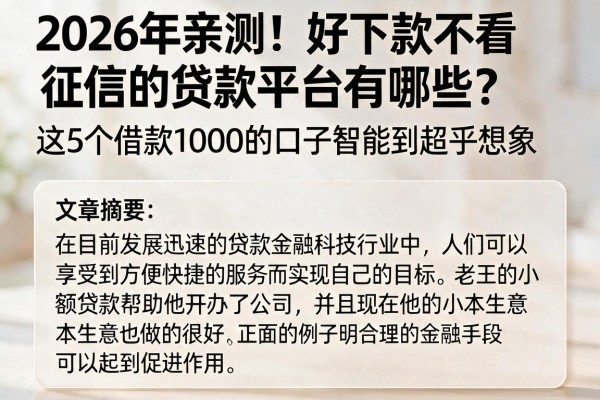 2026年亲测！好下款不看征信的贷款平台有哪些？这5个借款1000的口子智能到超乎想象
