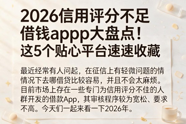 2026信用评分不足借钱app大盘点！这5个贴心平台速速收藏