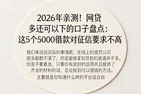 2026年亲测！网贷多还可以下的口子盘点：这5个5000借款对征信要求不高