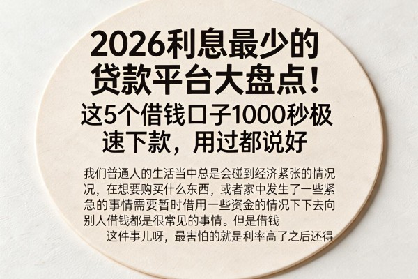 2026利息最少的贷款平台大盘点！这5个借钱口子1000秒极速下款，用过都说好