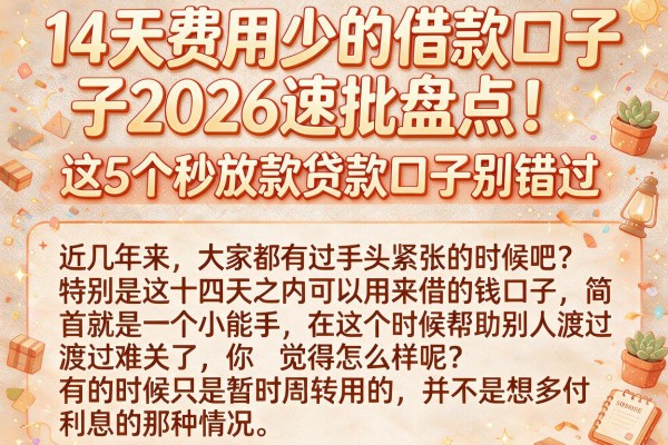14天费用少的借款口子2026速批盘点！这5个秒放款贷款口子别错过