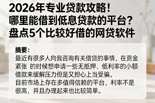 2026年专业贷款攻略!哪里能借到低息贷款的平台?盘点5个比较好借的网贷软件