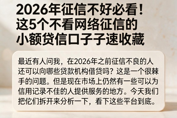 2026年征信不好必看!这5个不看网络征信的小额贷款口子速收藏