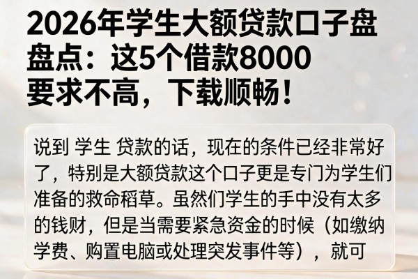 2026年学生大额贷款口子盘点:这5个借款8000要求不高,下款顺畅!