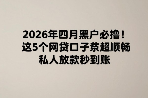 2026年四月黑户必撸！这5个网贷口子借款超顺畅，私人放款秒到账