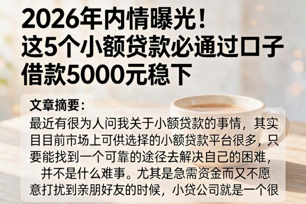 2026年内情曝光！这5个小额贷款必通过口子，借款5000元稳下